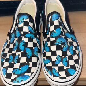 Vans blue butterfly slip on shoes